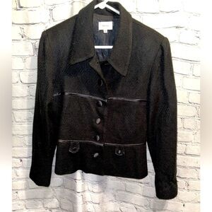 Neiman Marcus Exclusive Acrylic Wool Classic Blazer Women’s Sz 12 Black Collar